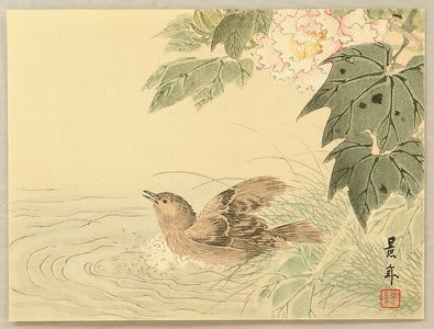 basing birds, Imao Keinen, c. 1892, kacho-e
