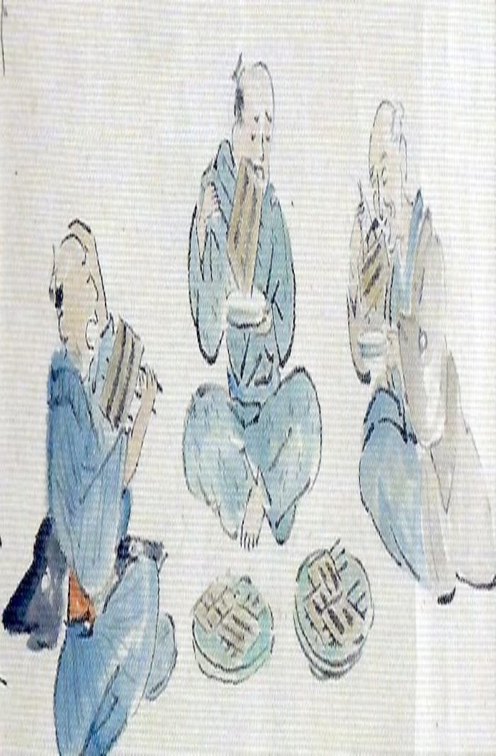 Edo period eating contest with grilled eel by unknown - ukiyo-e