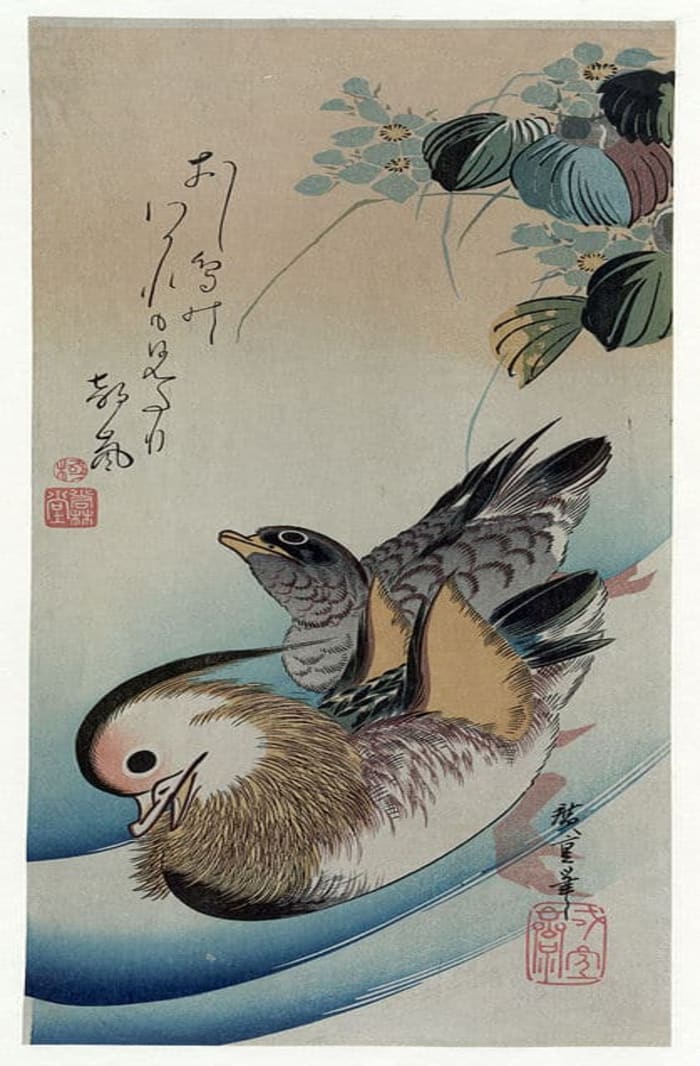 Two mandarins ducks Hiroshige
