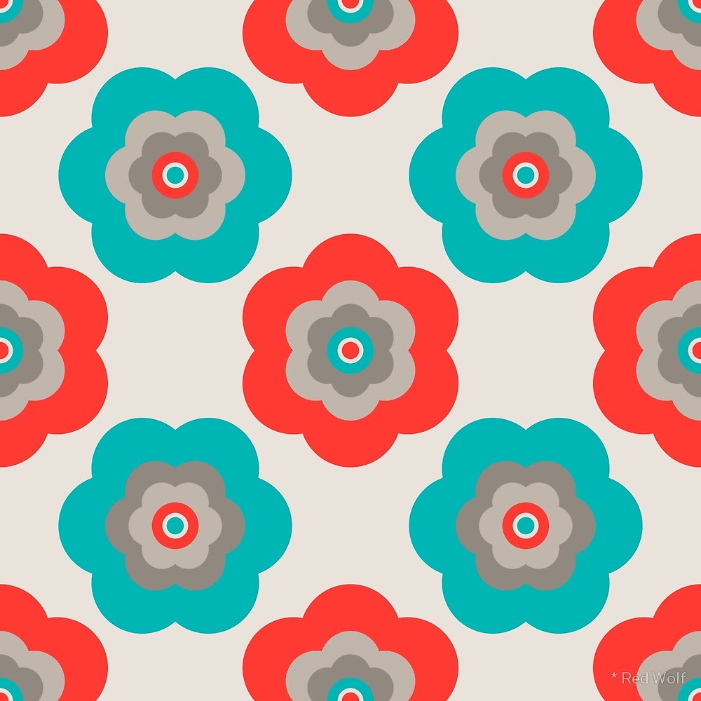 Geometric Pattern: Six Petal Flower / Red Wolf