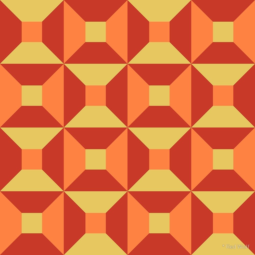Geometric Pattern: Square Check / Red Wolf