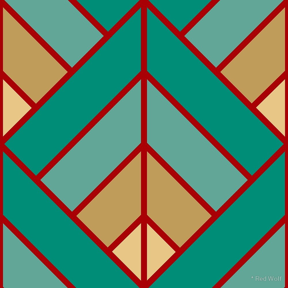 Geometric Pattern: Art Deco Diamond / Red Wolf