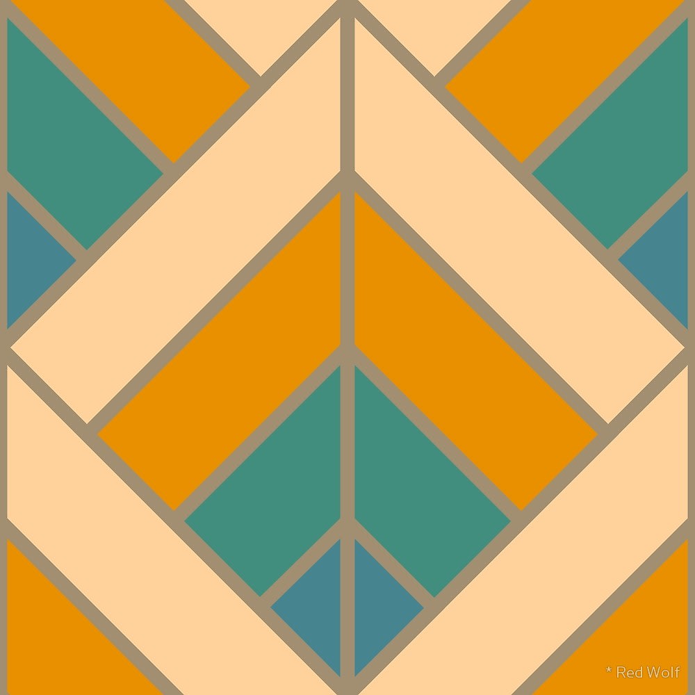 Geometric Pattern: Art Deco Diamond / Red Wolf