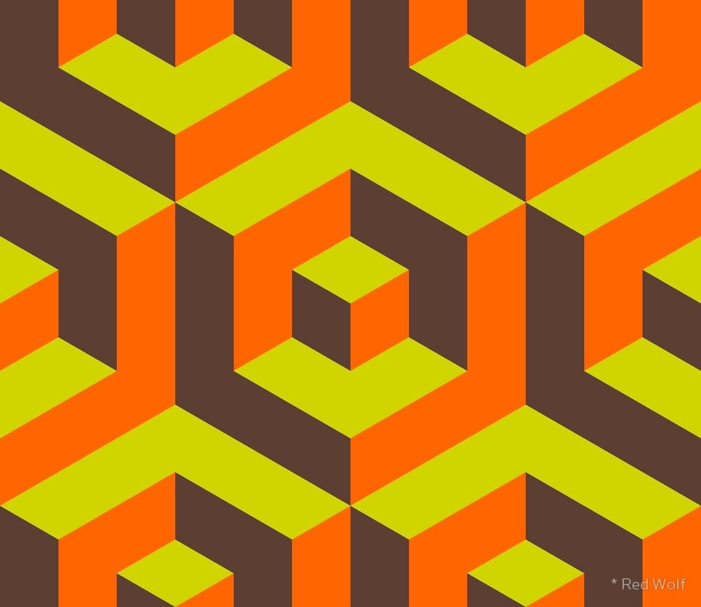 Geometric Pattern: Cube Inset / Red Wolf
