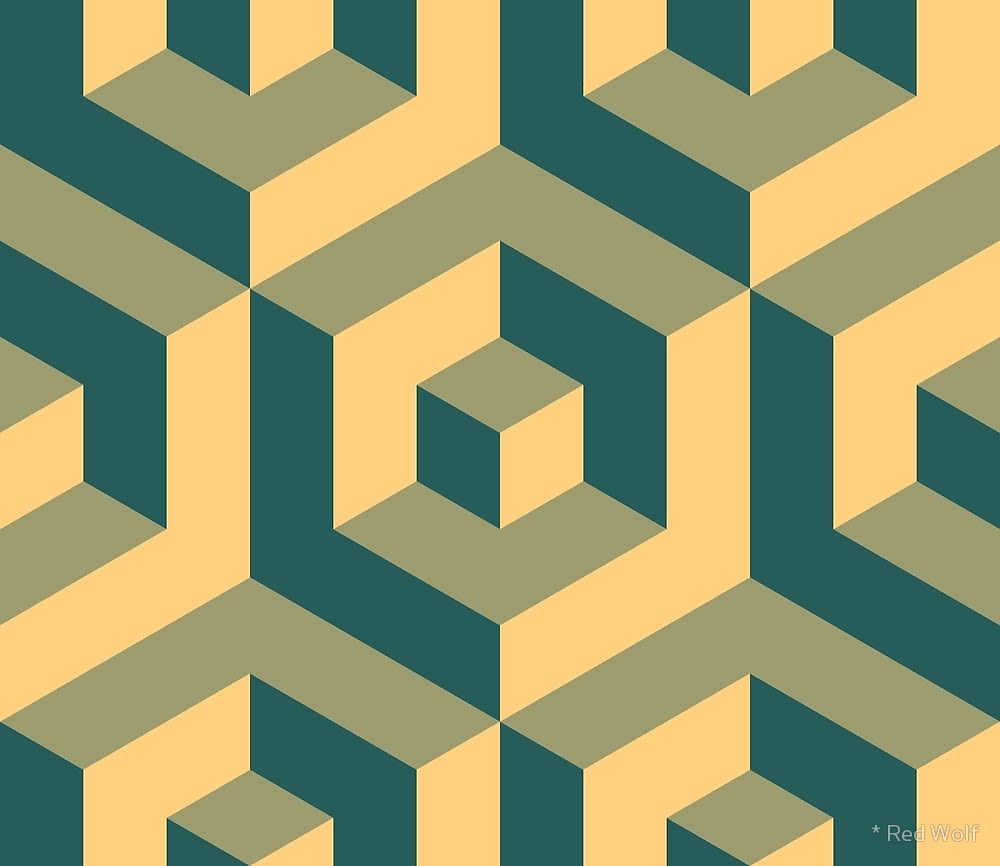 Geometric Pattern: Cube Inset / Red Wolf