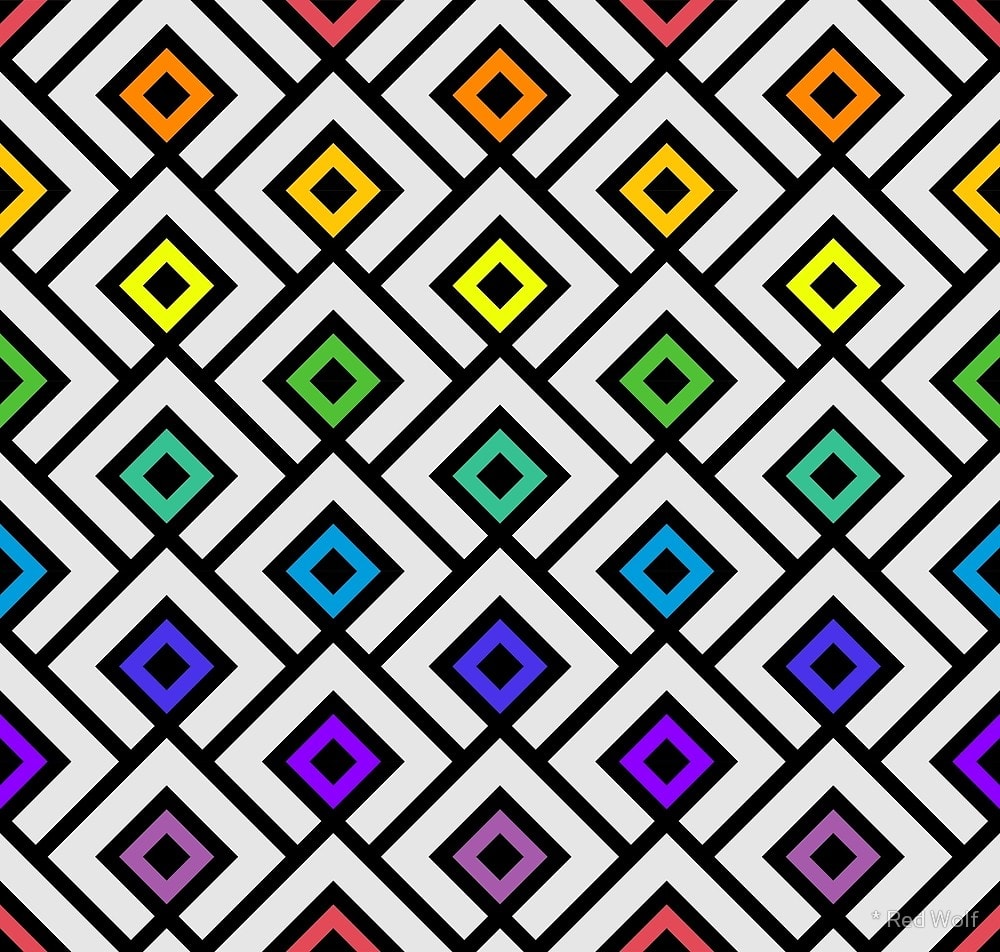 Geometric Pattern: Layered Diamonds / Red Wolf