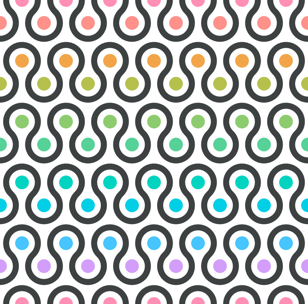 Geometric Pattern: Looped Circles: Chalk Rainbow / Red Wolf