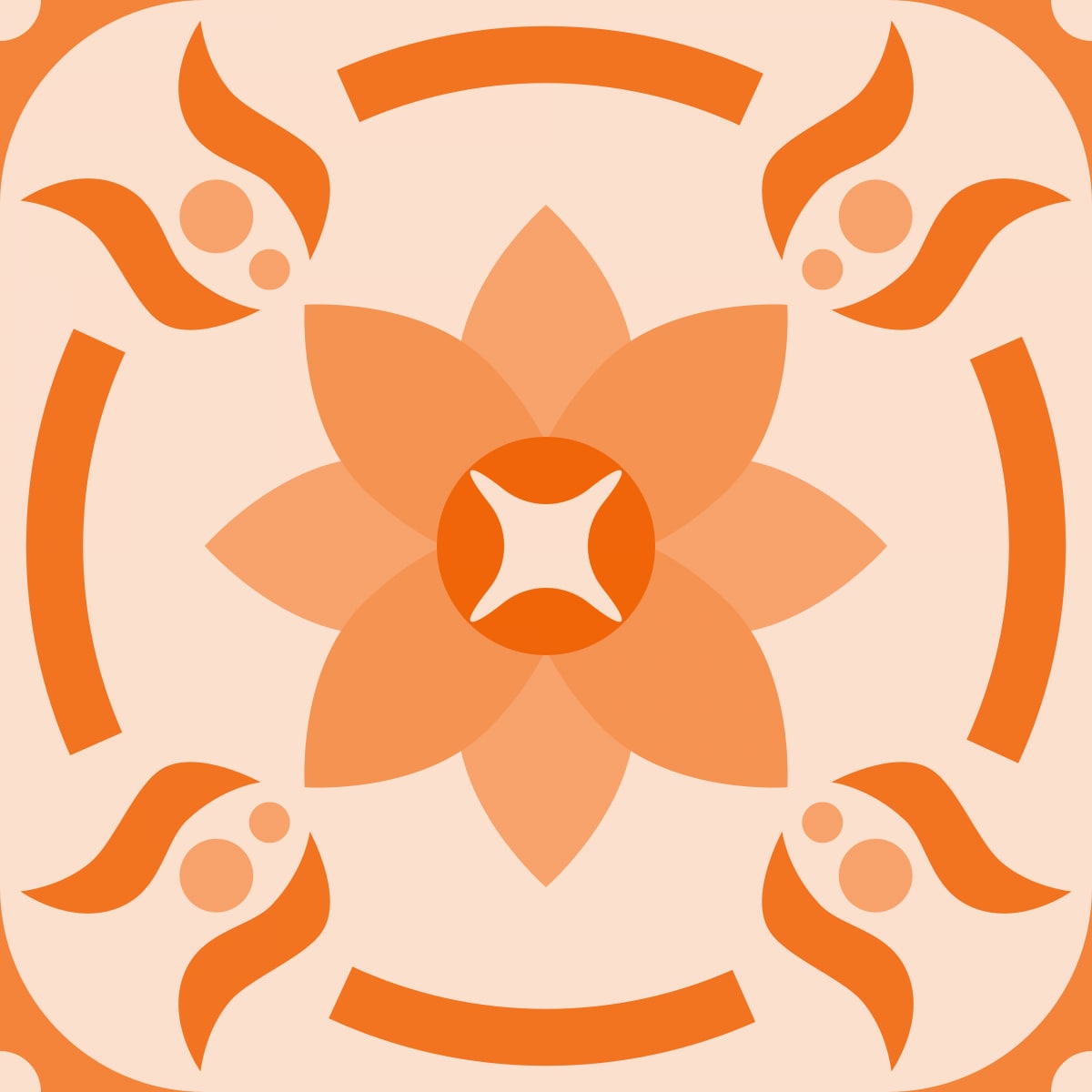 Geometric Pattern: Waterlily: Gemstone Light / Red Wolf