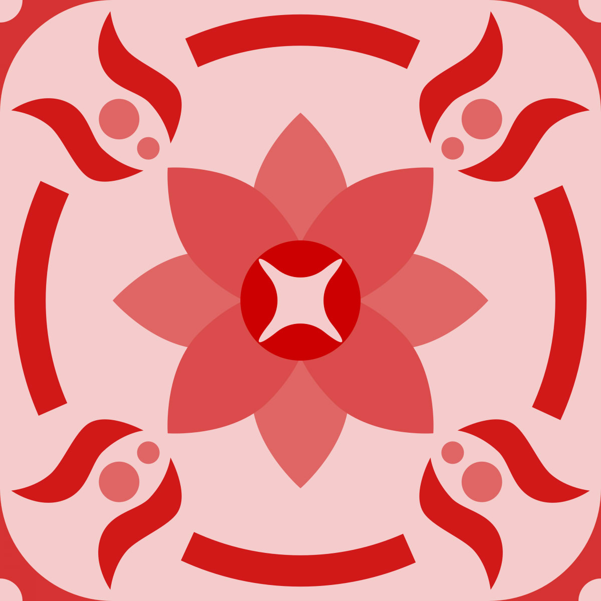 Geometric Pattern: Waterlily: Gemstone Light / Red Wolf