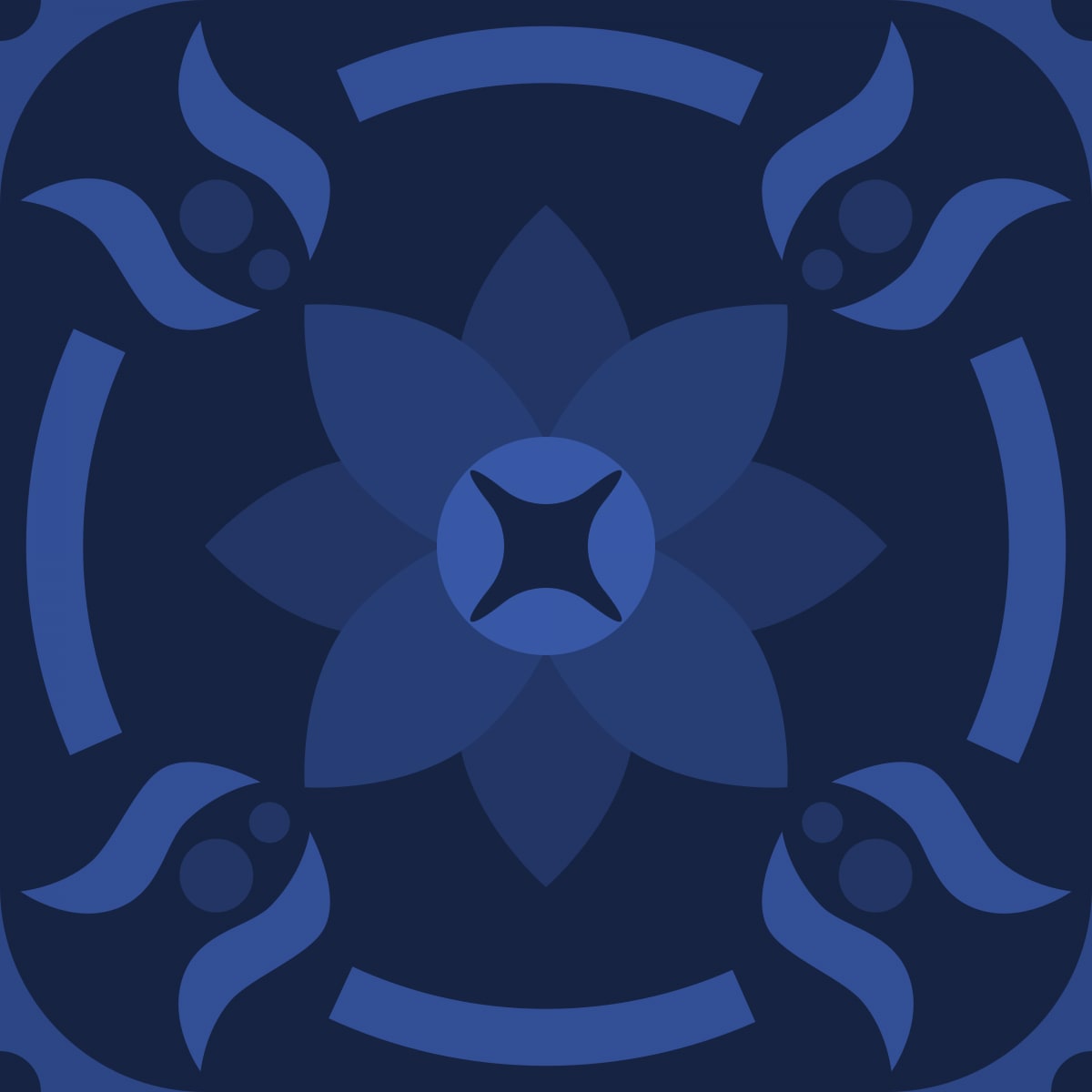 Geometric Pattern: Waterlily: Gemstone Dark / Red Wolf