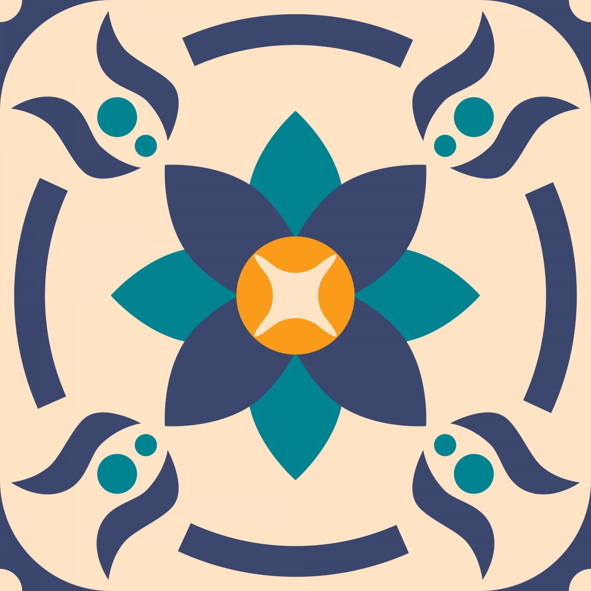 Geometric Pattern: Waterlily: Miami / Red Wolf