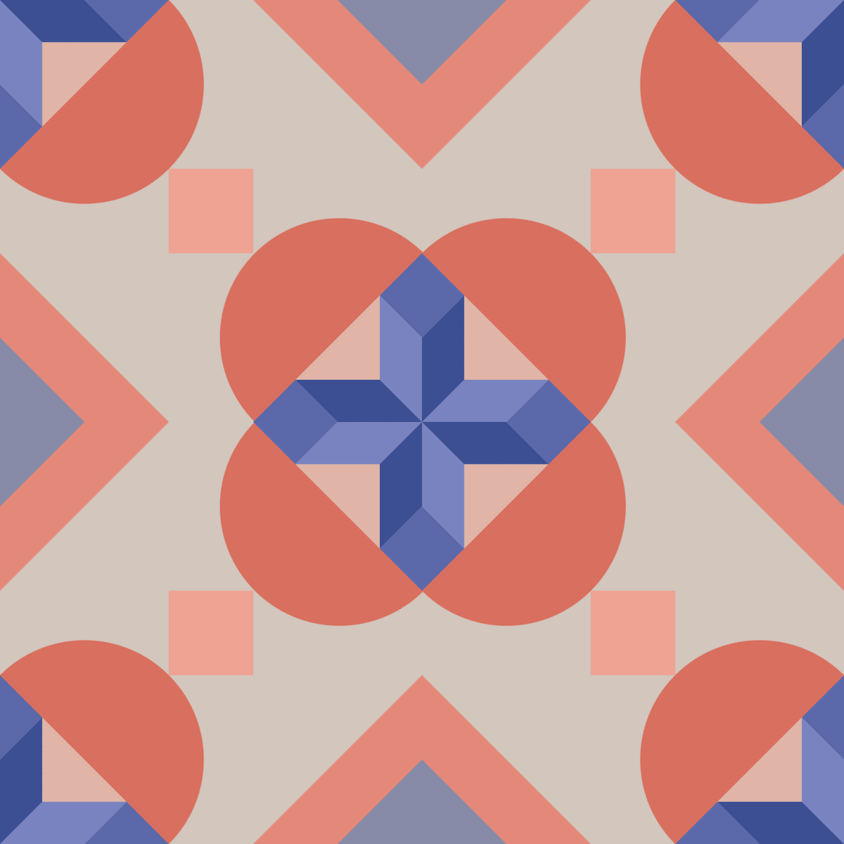 Geometric Pattern: Javier: Garden / Red Wolf