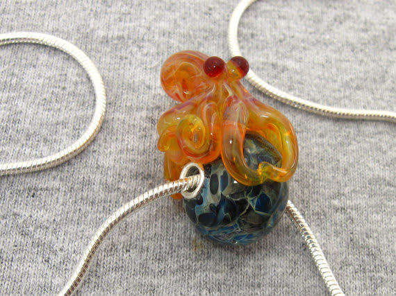 Orange Octopus Bead / Emergent Glassworks