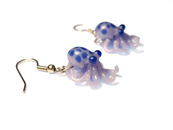 Blue Octopus Glass Earrings / Emergent Glassworks