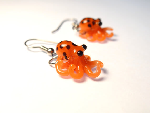 Orange Octopus Glass Earrings / Emergent Glassworks