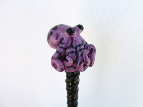 Purple Spotted Glass Octopus HairStick / Emergent Glassworks