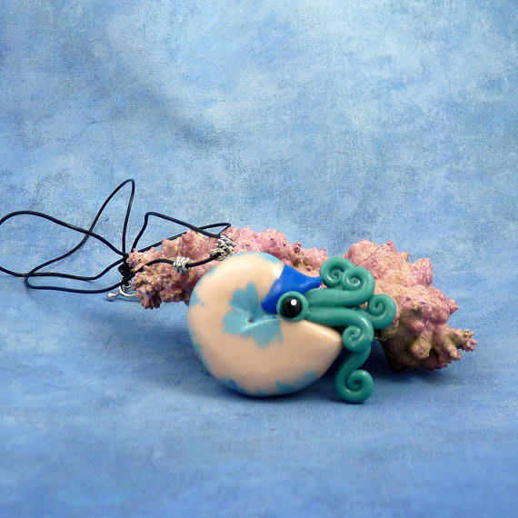 Tropical Aqua Nautilus Necklace / Noadi