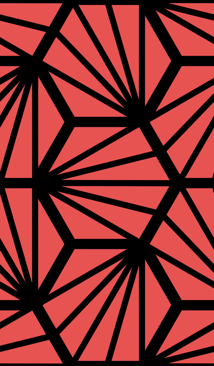 Geometric Pattern: Hexagon Ray: Black Outline / Red Wolf