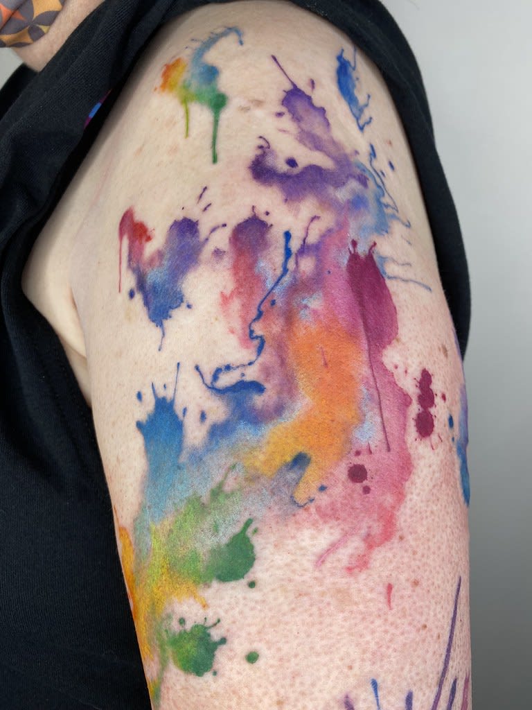 Rainbow splash tattoo continued / Red Wolf