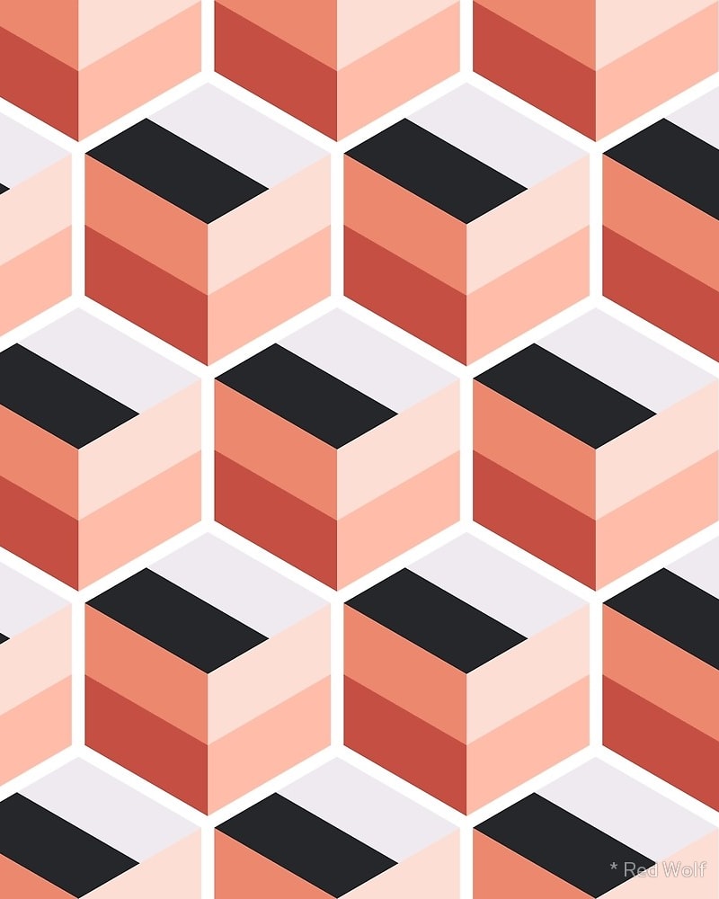 Geometric Pattern: Cube Stripe / Red Wolf