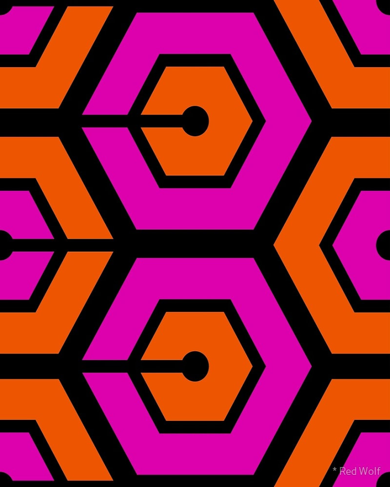 Geometric Pattern: Linked Hexagon / Red Wolf
