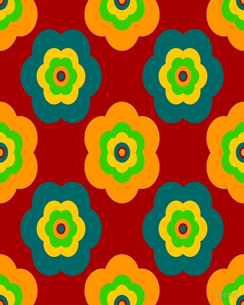 Geometric Pattern: Six Petal Flower / Red Wolf