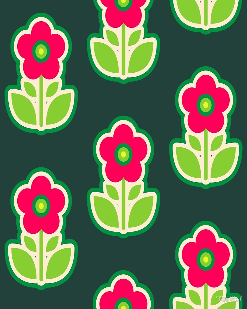 Geometric Pattern: Five Petal Flower / Red Wolf