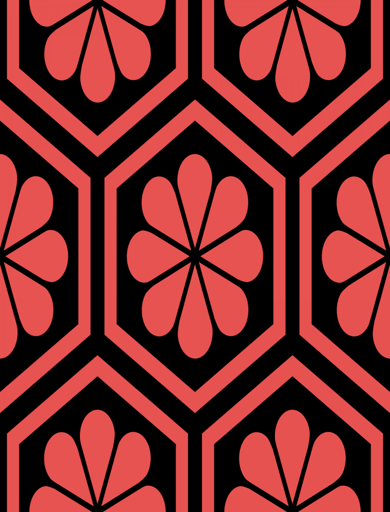 Geometric Pattern: Hexagon Flower: Colour/Black / Red Wolf
