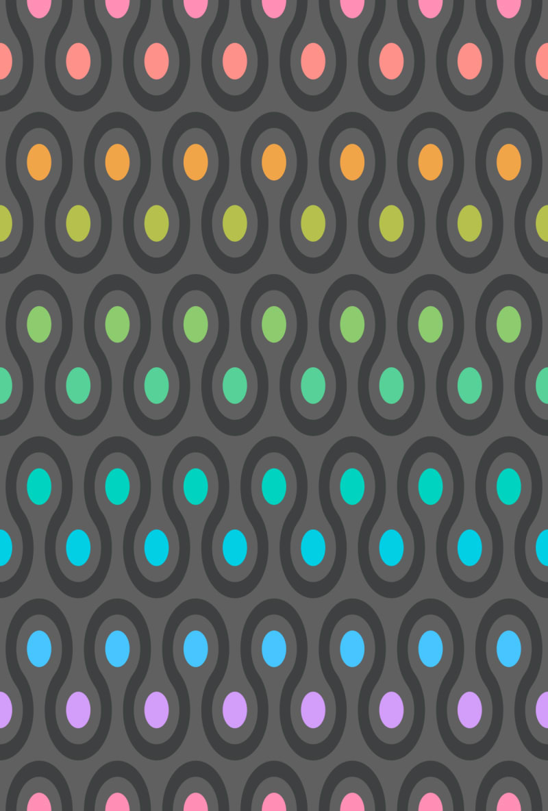 Geometric Pattern: Looped Circles: Chalk Rainbow / Red Wolf
