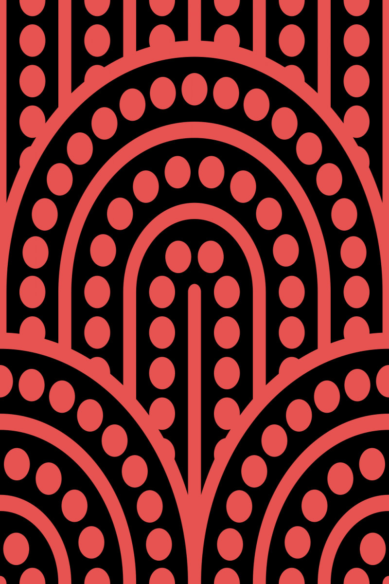 Geometric Pattern: Arch Dot: Black Background / Red Wolf