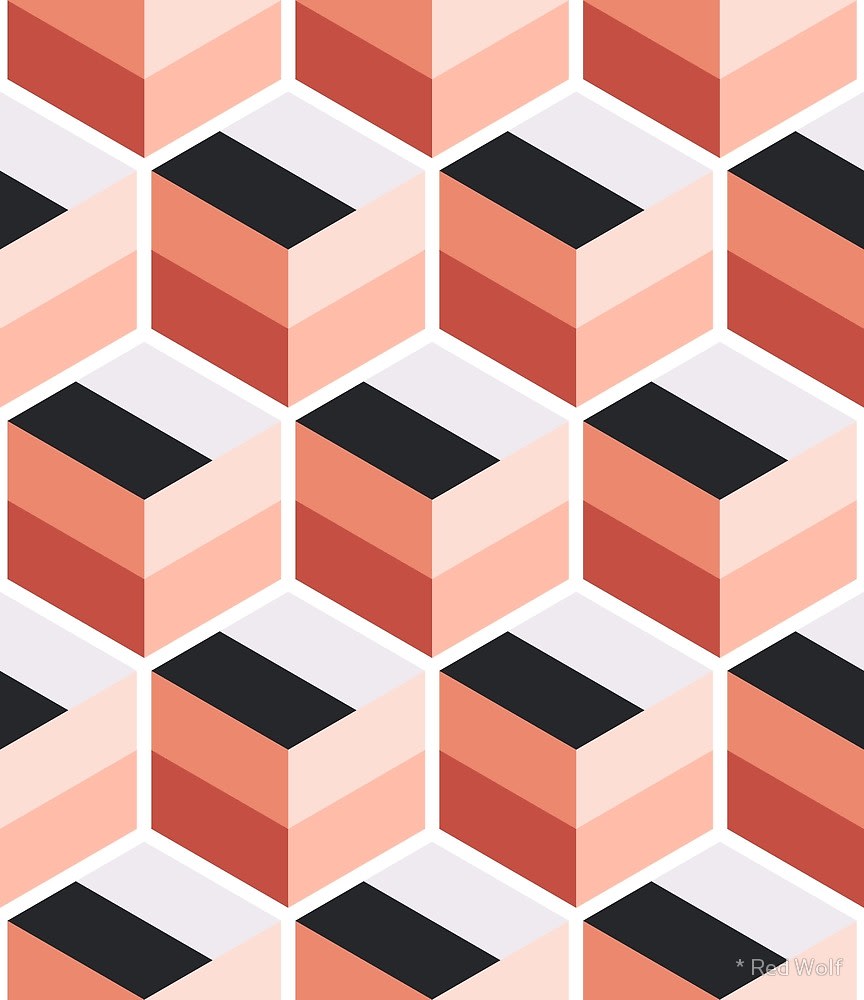 Geometric Pattern: Cube Stripe / Red Wolf