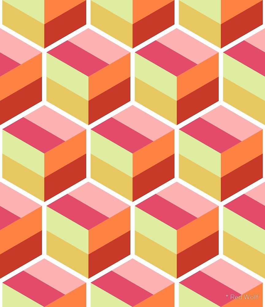 Geometric Pattern: Cube Stripe / Red Wolf