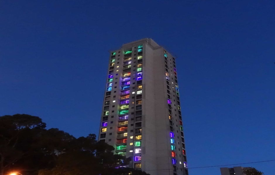 Lights in the windows at Waterloo residences