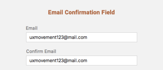 Confirmation email. Email field. Confirm email. Confirm email address.