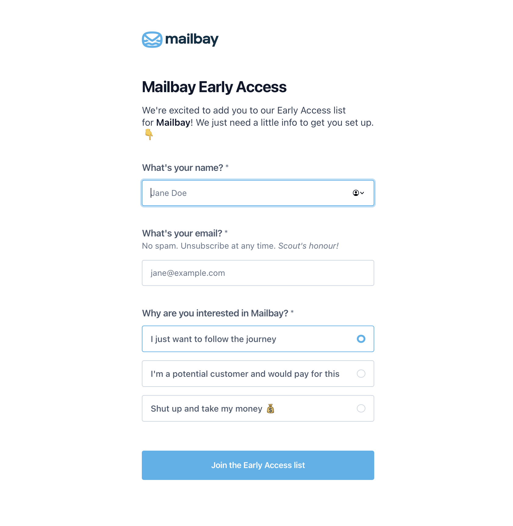 Reform early access signup form screenshot