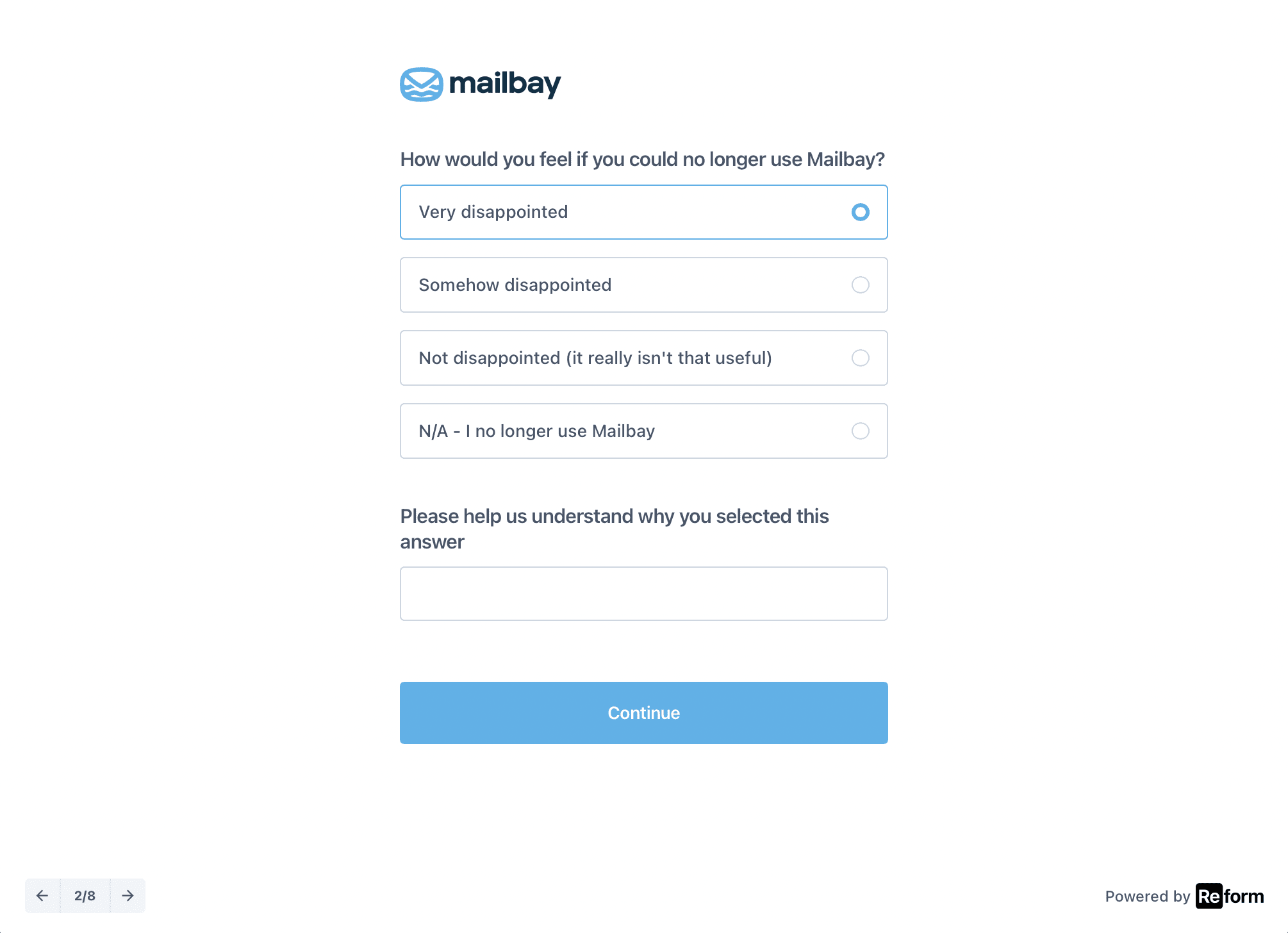 Reform Product-Market fit survey screenshot