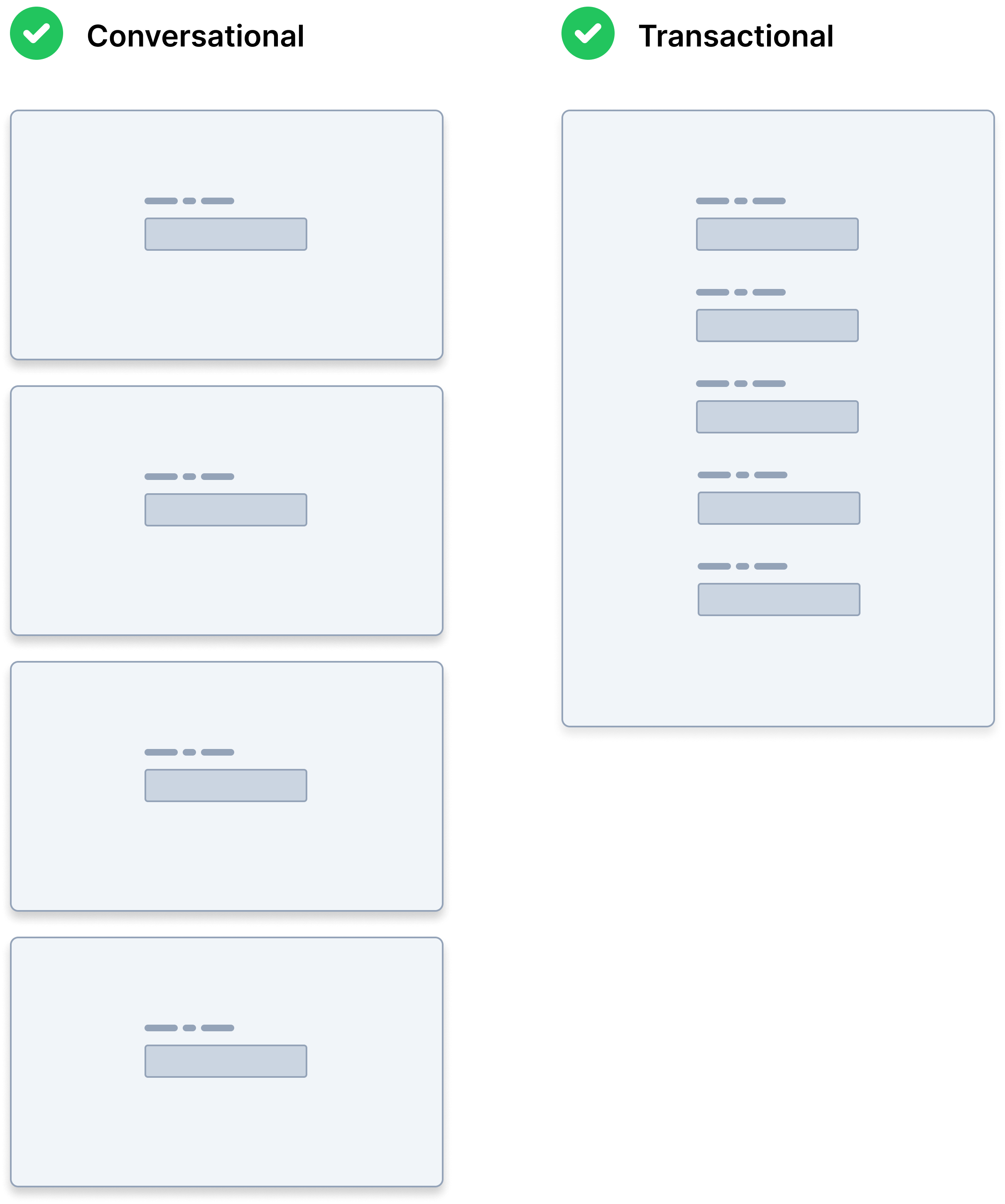 Showing a conversational vs. transactional form path