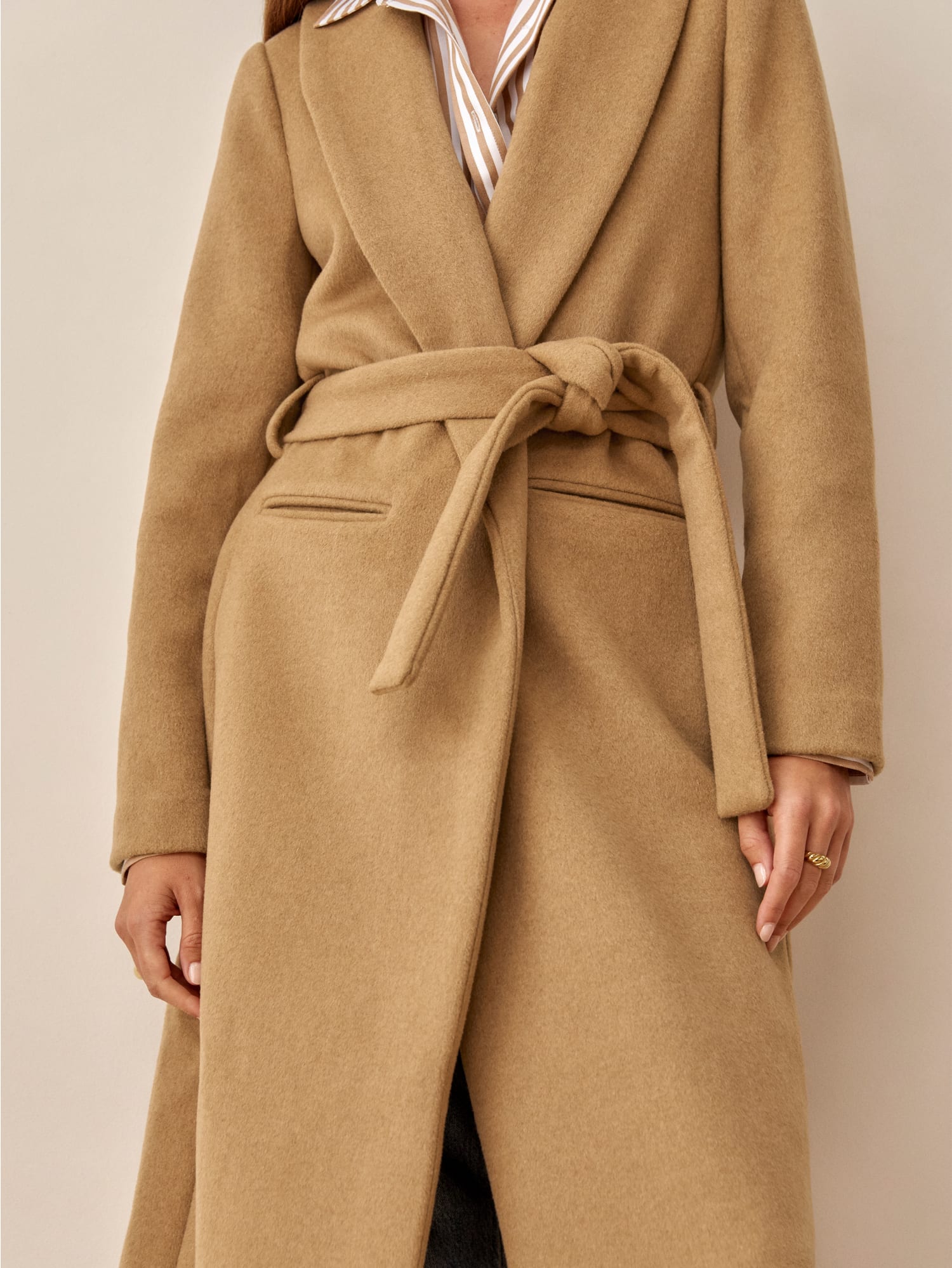 reformation camel coat
