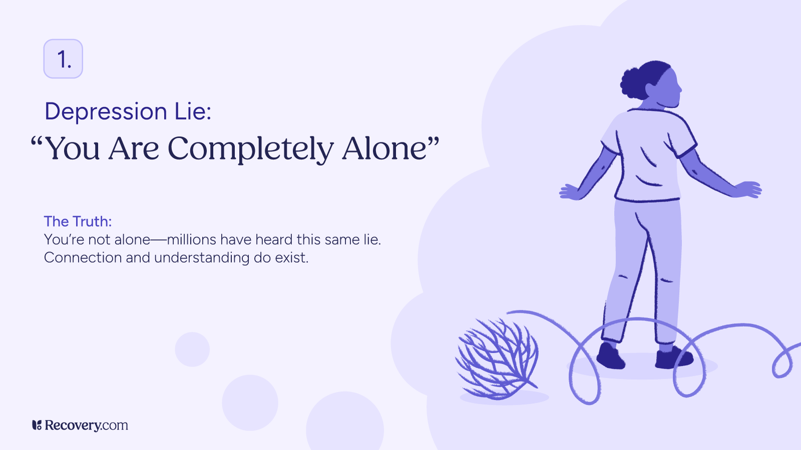 I Interviewed 300 People About Their Depression—Here Are the 6 Most Common Lies It Tells People 1 Illustrated mental health graphic from Recovery.com showing the first