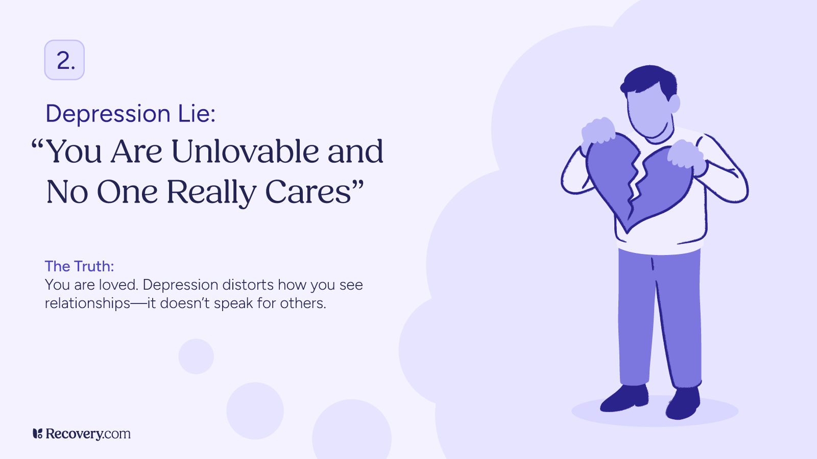 I Interviewed 300 People About Their Depression—Here Are the 6 Most Common Lies It Tells People 2 Mental health awareness graphic from Recovery.com highlighting