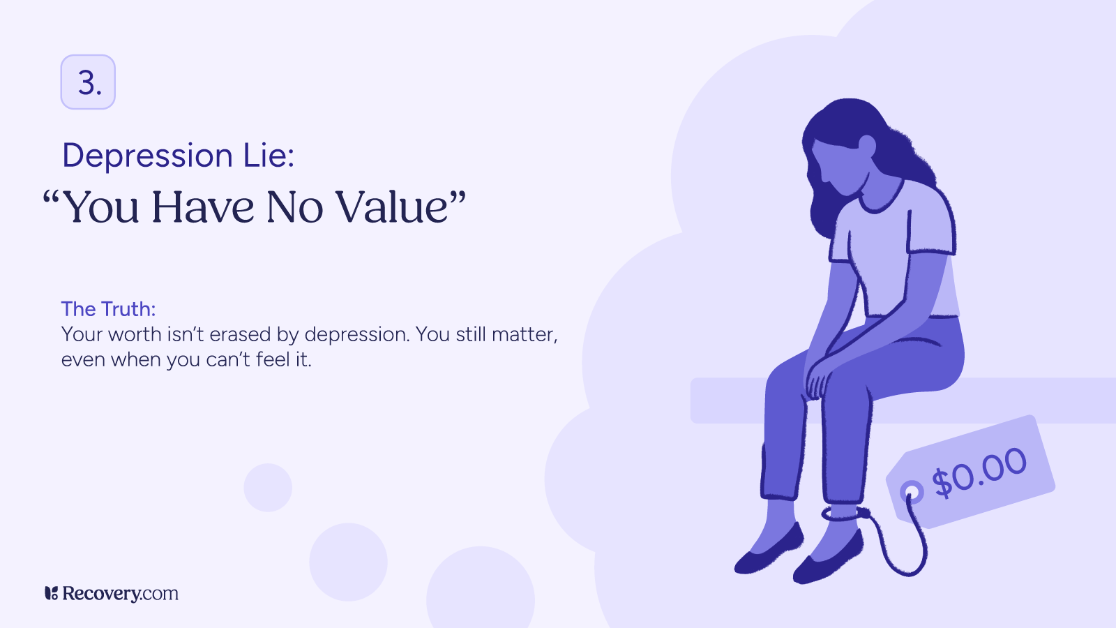 I Interviewed 300 People About Their Depression—Here Are the 6 Most Common Lies It Tells People 3 Recovery.com mental health graphic labeled