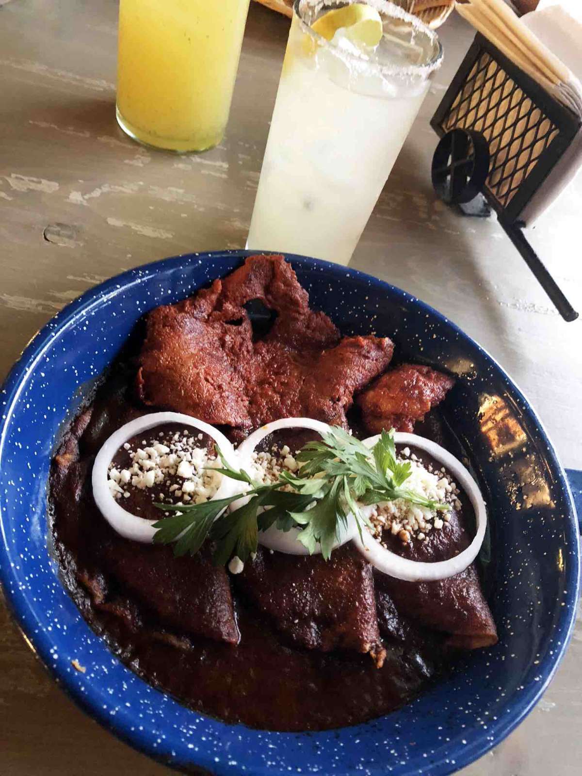 Freshly Made Enchiladas Served with an Ice Cold Maragarita