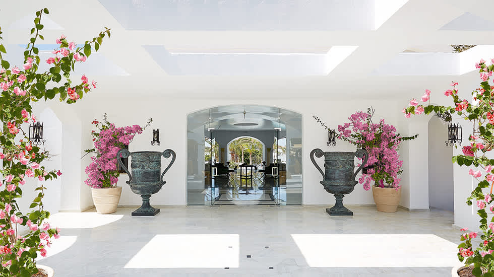 The entrance  with beautiful white stone and walls