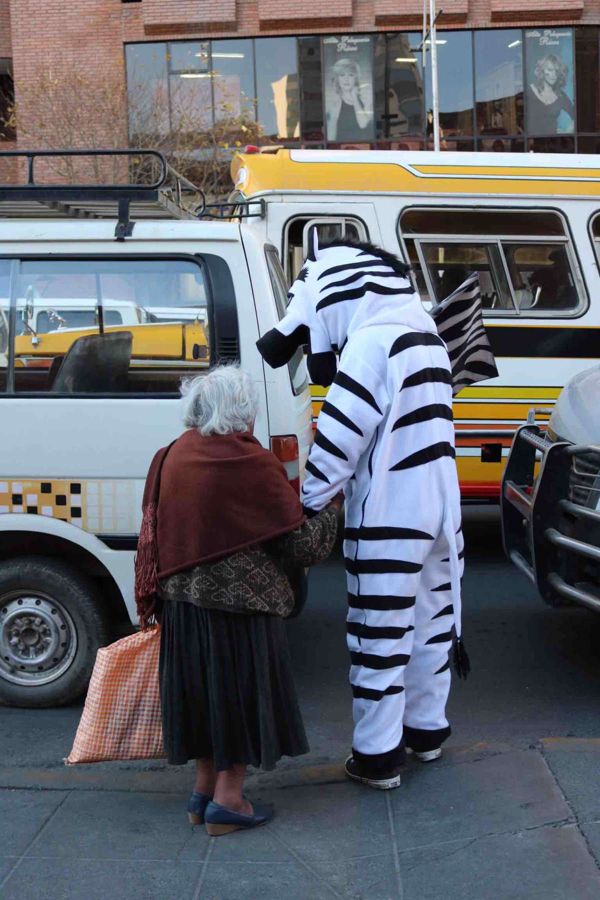 Zebras assist pedestrians both young and old.