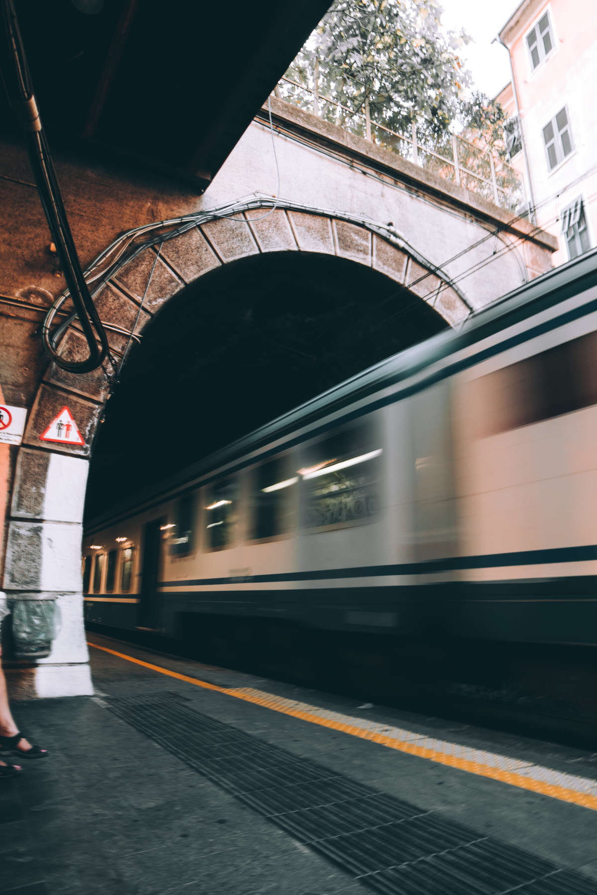 Long exposure of a train passing through the station