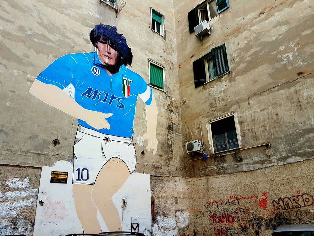 Obviously Diego Maradona, painted on the walls and in the hearts of all Neapolitans