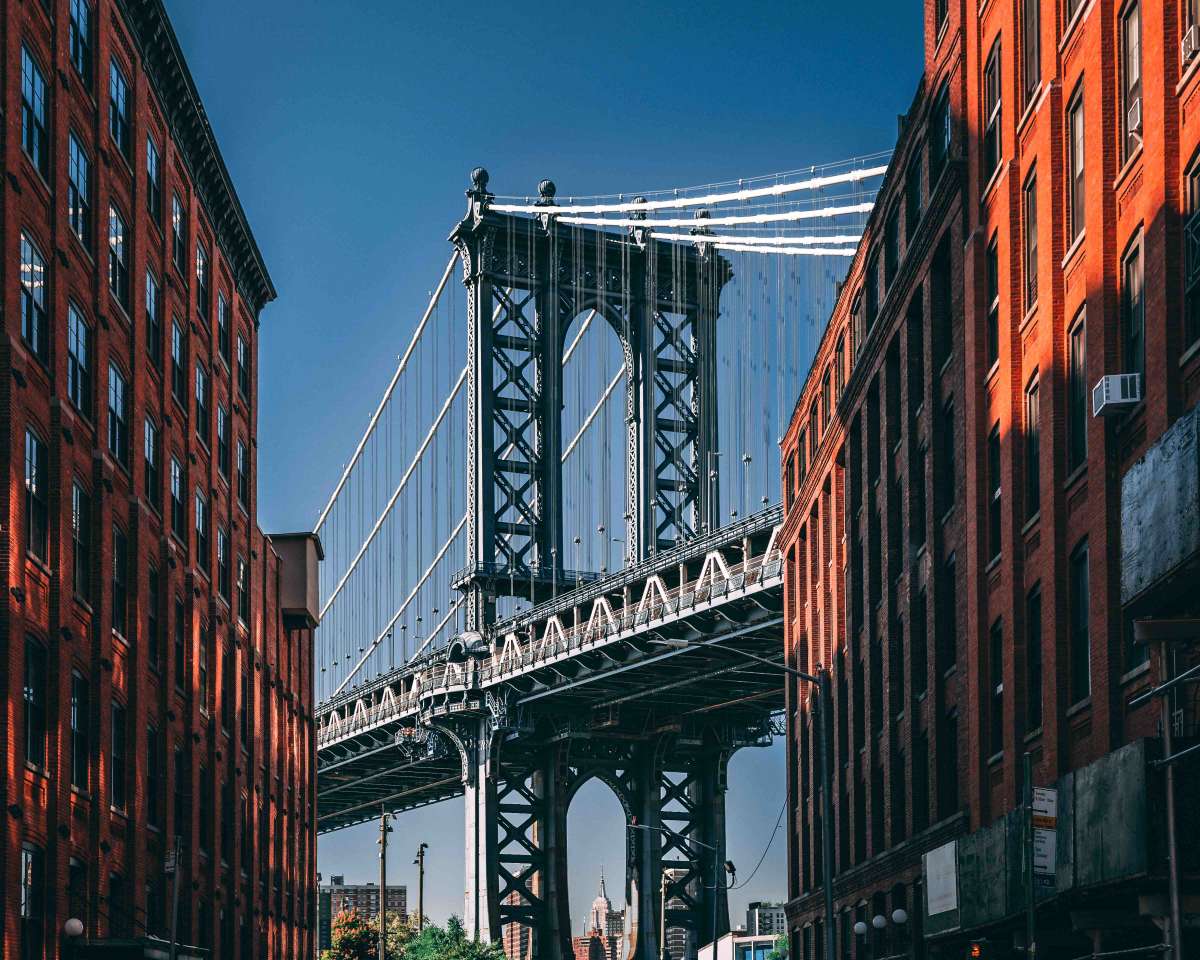 The Street in Dumbo where the Brooklyn Bridge is visible 