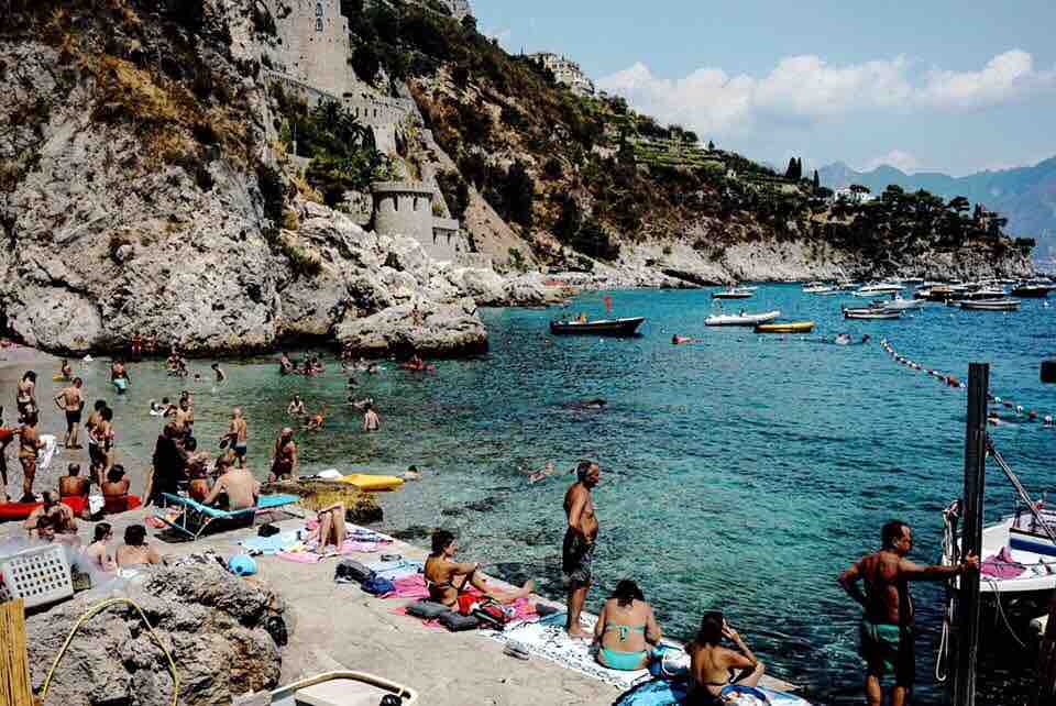 Our first adventure we took a boat taxi to a  local beach called  Conca dei Marini to swim and eat pizza on the beach . 