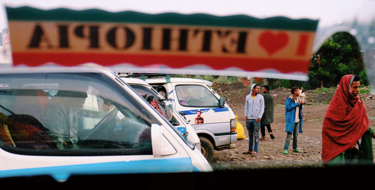 Lalibela\x27s small bus station, with even smaller buses