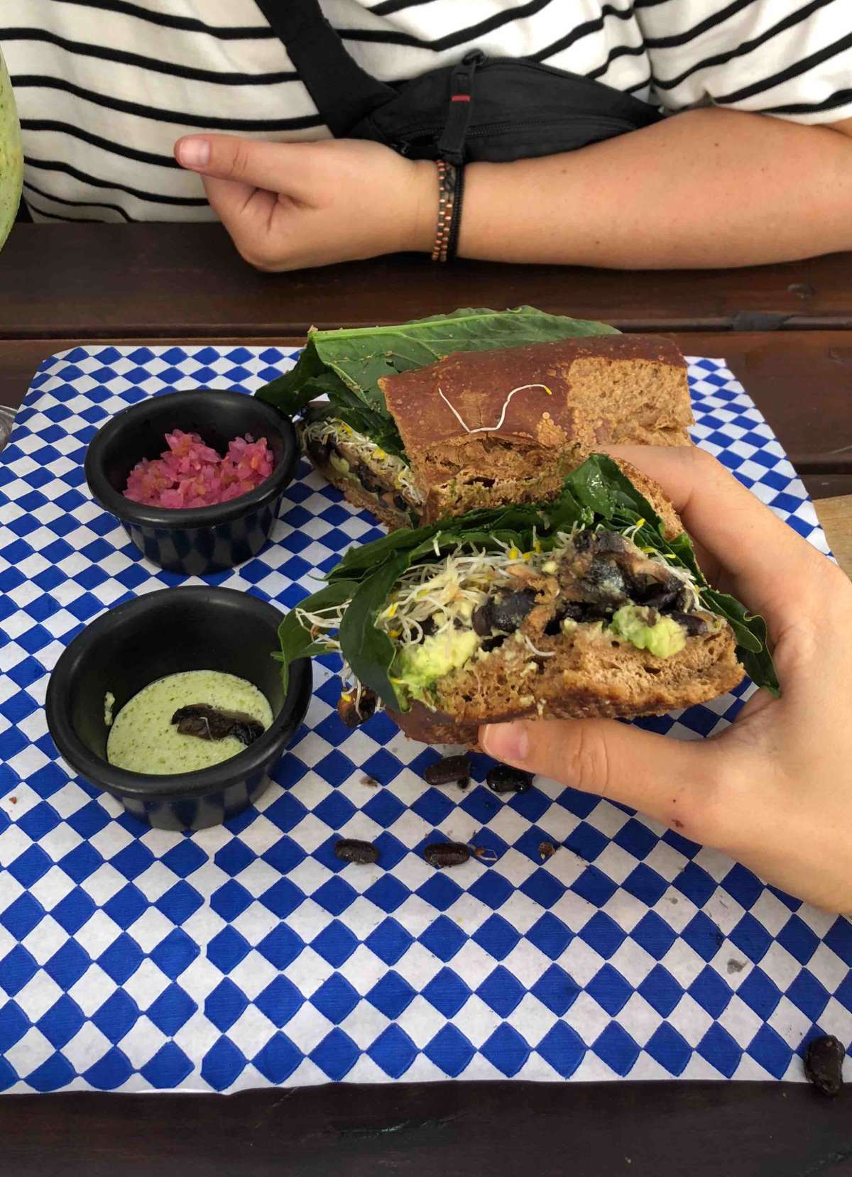 Cancun, Vegan sandwich with alfa alfa and avocados